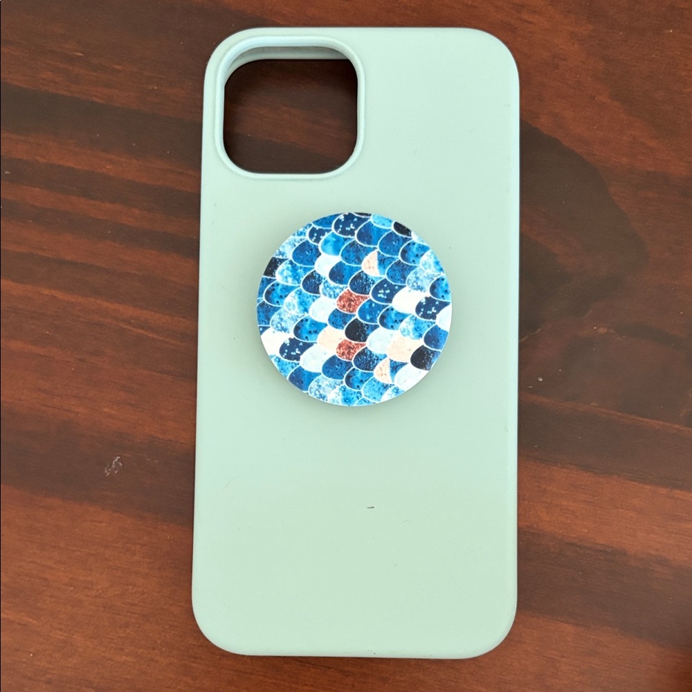 Mint Green Phone Case with Blue Patterned Grip